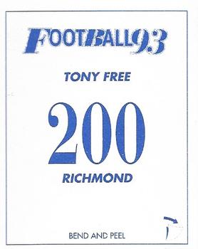 1993 Select AFL Stickers #200 Tony Free Back